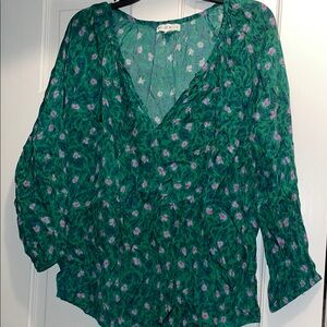 Roller Rabbit Green Ruched 3/4 Sleeve Blouse